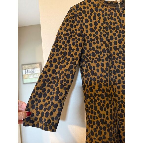 Ann Taylor Loft Size S Animal Print Drop Waist Mini Dress Brown Black Spot Flare - Picture 11 of 16